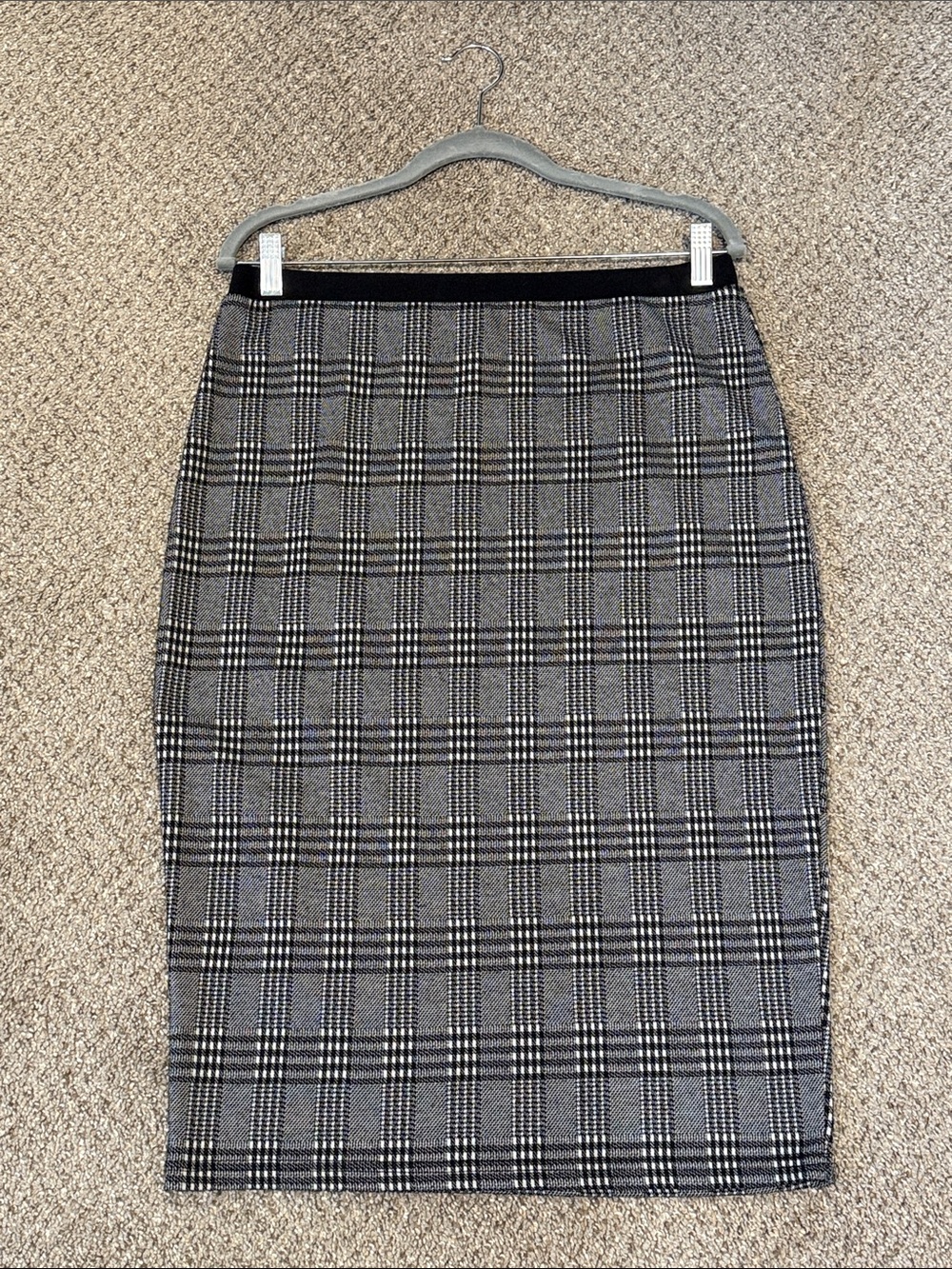 Black and Gray Plaid Pencil Skirt - Women's Classic Office Skirt